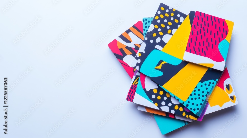 Fototapeta premium Colorful and vibrant stack of patterned notebooks create an eye-catching display. Perfect for creative inspiration or journaling tasks. Generative AI.