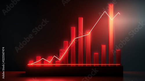 Rising trend chart with bold red upward arrow highlighting growth