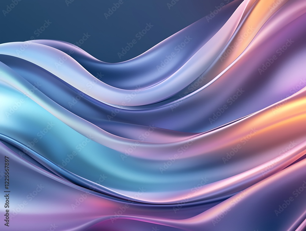 Fototapeta premium A vibrant, flowing wave of silky fabric in shades of purple, blue, and orange. The smooth curves create an elegant and dynamic composition, perfect for artistic and modern designs.