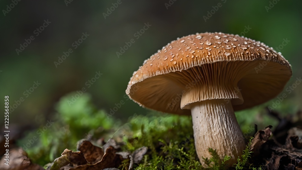 Dew-Kissed Mushroom in Forest Moss Dew-Kissed Mushroom in Forest Moss