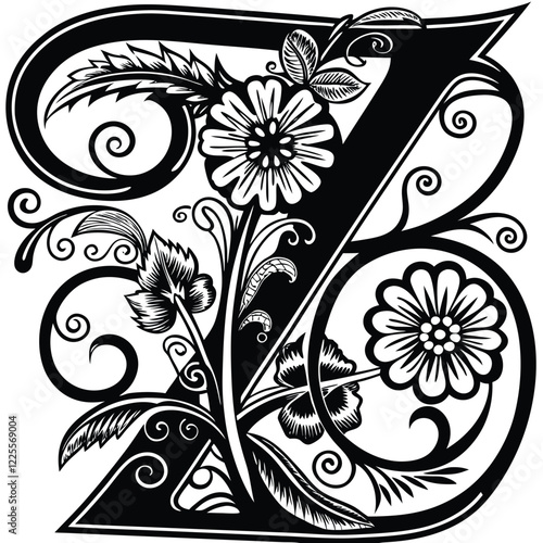 Floral Letter Z
An uppercase letter Z wrapped in intricate floral designs, delicate vines, and swirling botanical elements in fine line art.
Adobe Illustrator Artwork