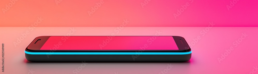 A sleek smartphone with vibrant colors against a smooth surface. A sleek smartphone with vibrant colors against a smooth surface.