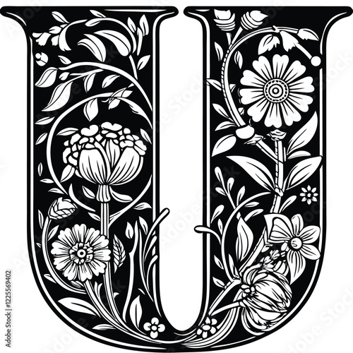 Floral Letter U
An uppercase letter U designed with artistic floral motifs, delicate vines, and intricate botanical embellishments in fine line art.
Adobe Illustrator Artwork