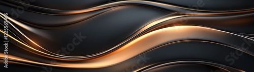 Abstract, dynamic background featuring fluid waves of gold and black. Perfect for use in modern design projects, showcasing elegance, movement, and sophistication.