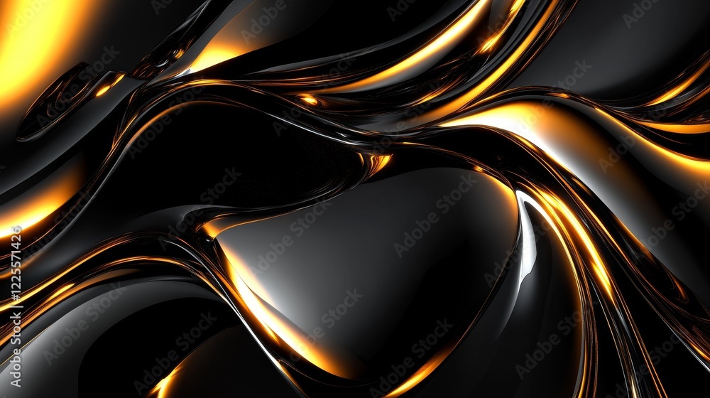 Obraz premium Abstract Black Gold Liquid Flow 3D Render, Abstract Art, Fluid Design Abstract art, 3D rendering