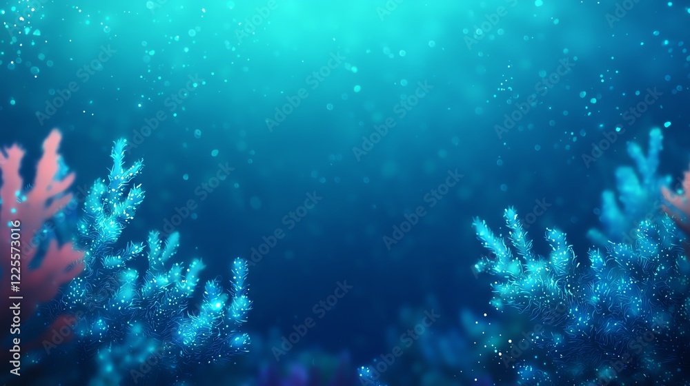 Fototapeta premium Beautiful underwater scene showcasing vibrant coral and shimmering water particles.