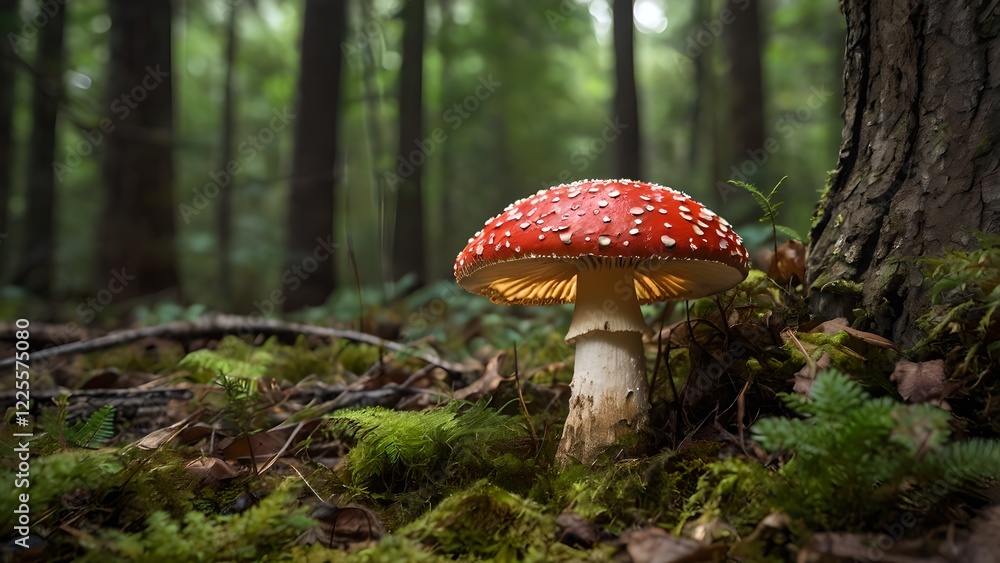 Enchanting Amanita Muscaria Mushroom in Forest Enchanting Amanita Muscaria Mushroom in Forest