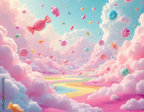 Whimsical Candy Sky: A Pastel Dreamland of Falling Sweets
