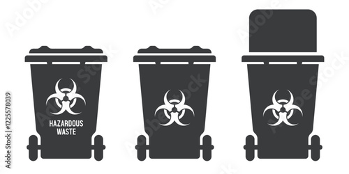 Recycling Bins for hazardous waste. Container for hazardous waste. Vector icon set isolated on white background.