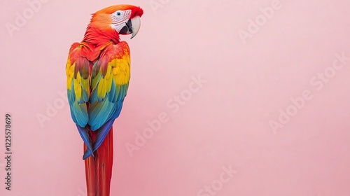 exotically colored parrot on a pink background