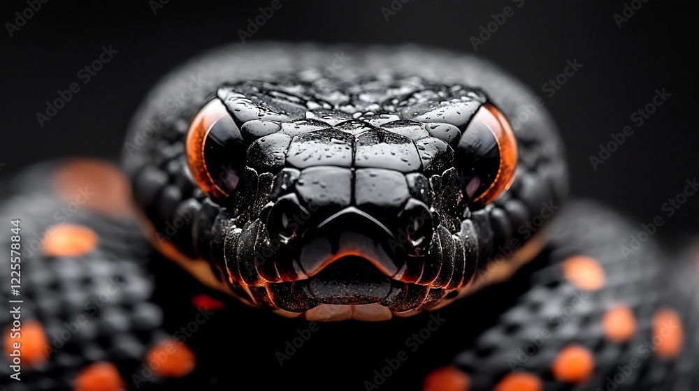 Fototapeta premium Close-up of a Black Snake with Orange Markings