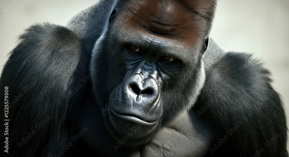 Majestic gorilla staring intently with powerful gaze Majestic gorilla staring intently with powerful gaze