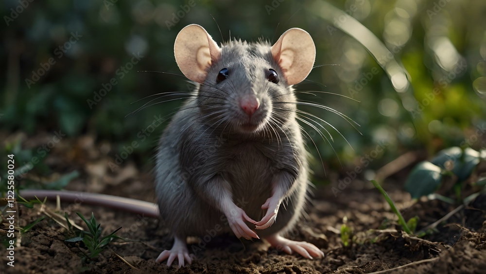A Grey Pet Rat Posing in the Garden A Grey Pet Rat Posing in the Garden