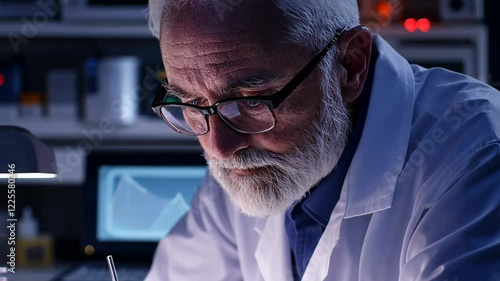 Dedicated Senior Scientist Working Late in the Lab