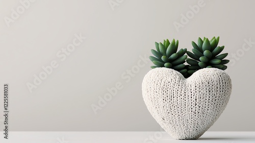 Heart-shaped pot with beautiful green succulents for a cozy and charming decor. photo