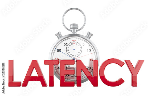 Latency, concept. Stopwatch with latency text, 3D rendering isolated on transparent background