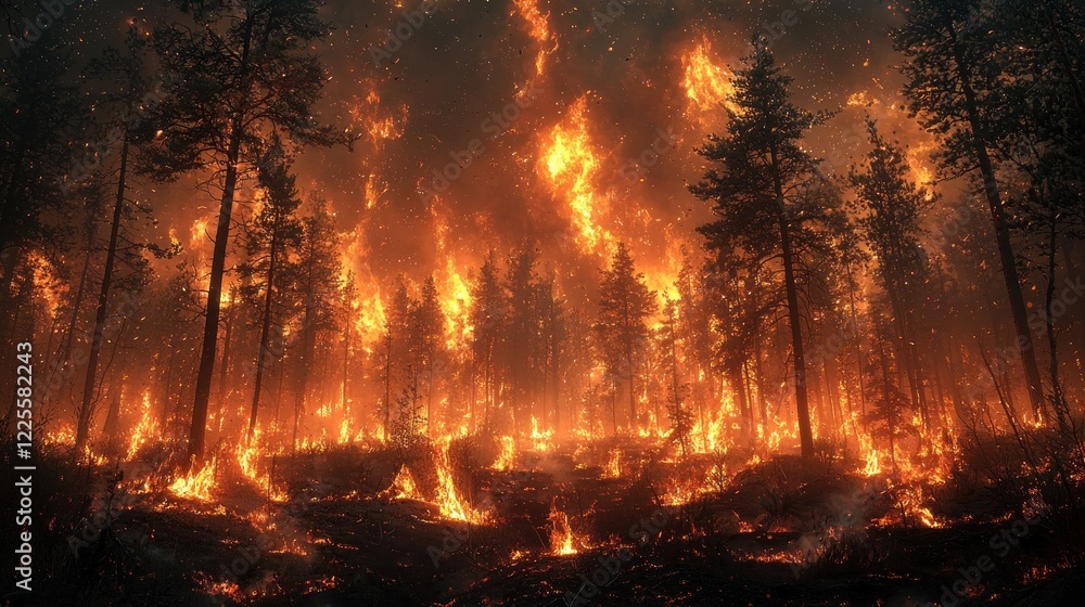 Fiery Inferno Consumes Forest Trees And Undergrowth Fiery Inferno Consumes Forest Trees And Undergrowth