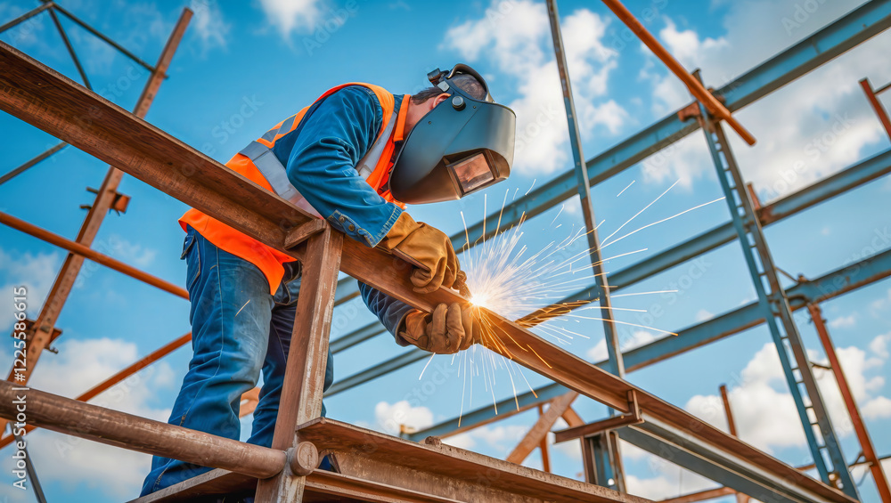 AI-generated images of a working welder on the construction site AI-generated images of a working welder on the construction site