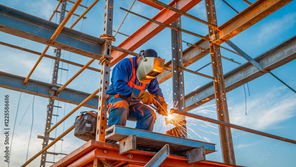 AI-generated images of a working welder on the construction site AI-generated images of a working welder on the construction site