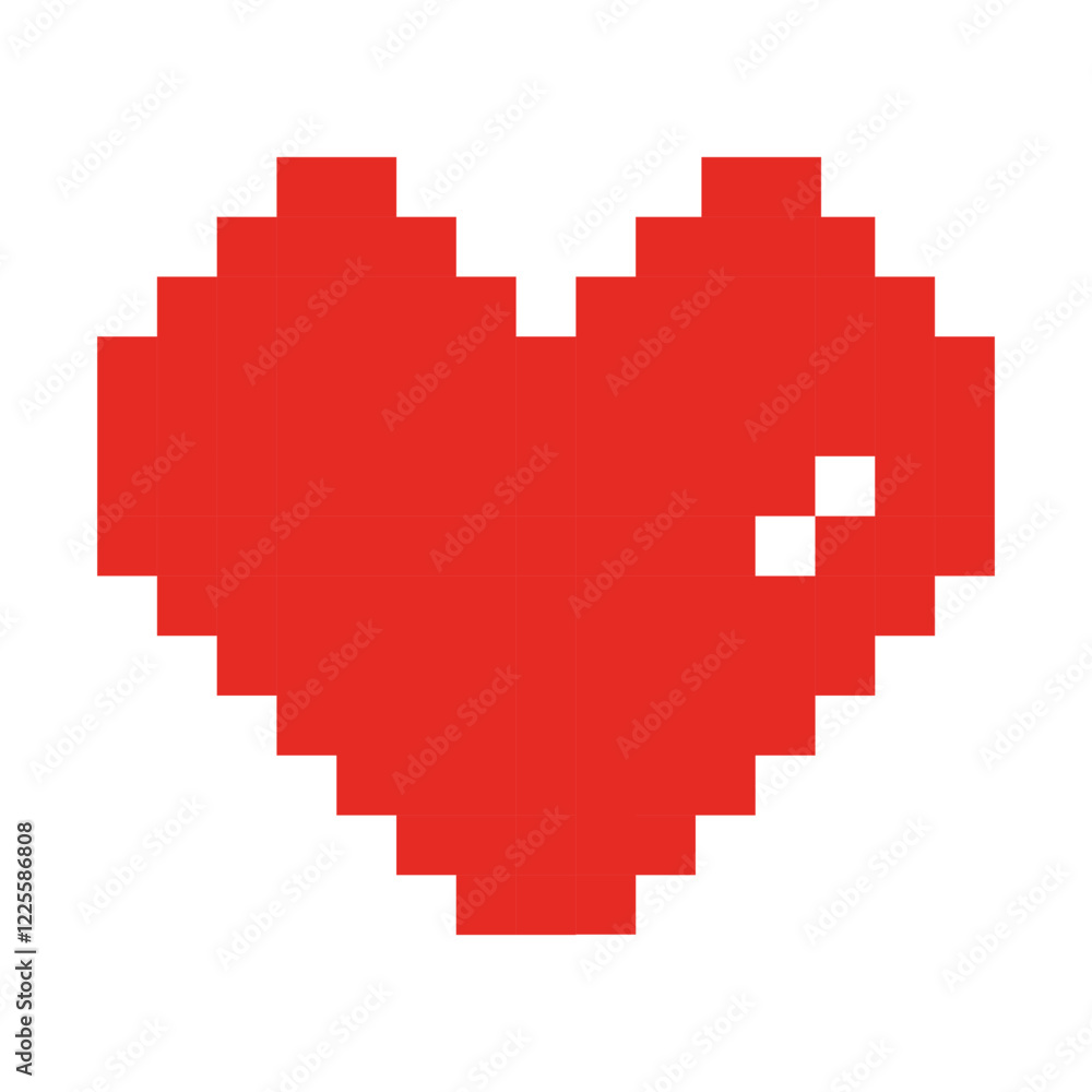 Fototapeta premium Red Pixel Heart On White Background 