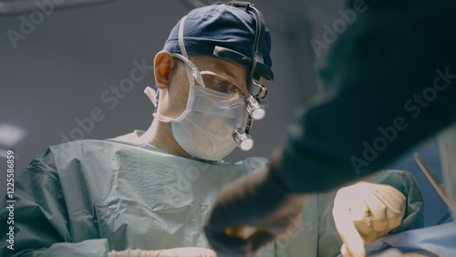Tableau sur toile Two doctors in uniform mask physician medic man surgeon medical nurse perform su