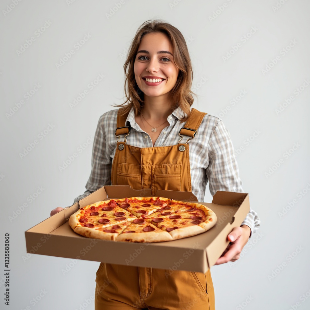 woman holding pizza