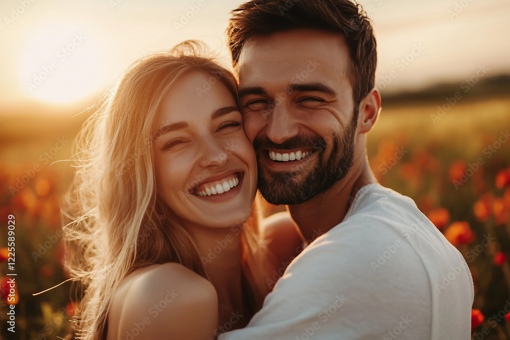 Fototapeta premium Romantic Couple Enjoying a Beautiful Sunset Together, Generative AI image