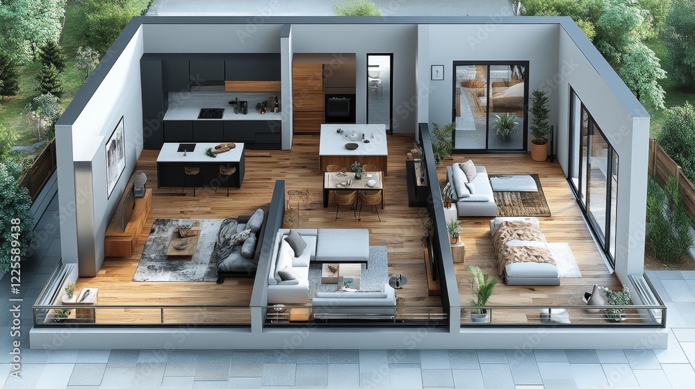 Fototapeta premium Modern architecture with a spacious layout and pool. Generative AI