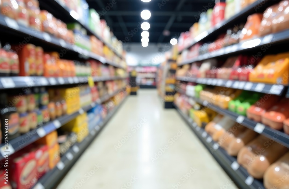 Supermarket aisle and shelves blurred background Supermarket aisle and shelves blurred background