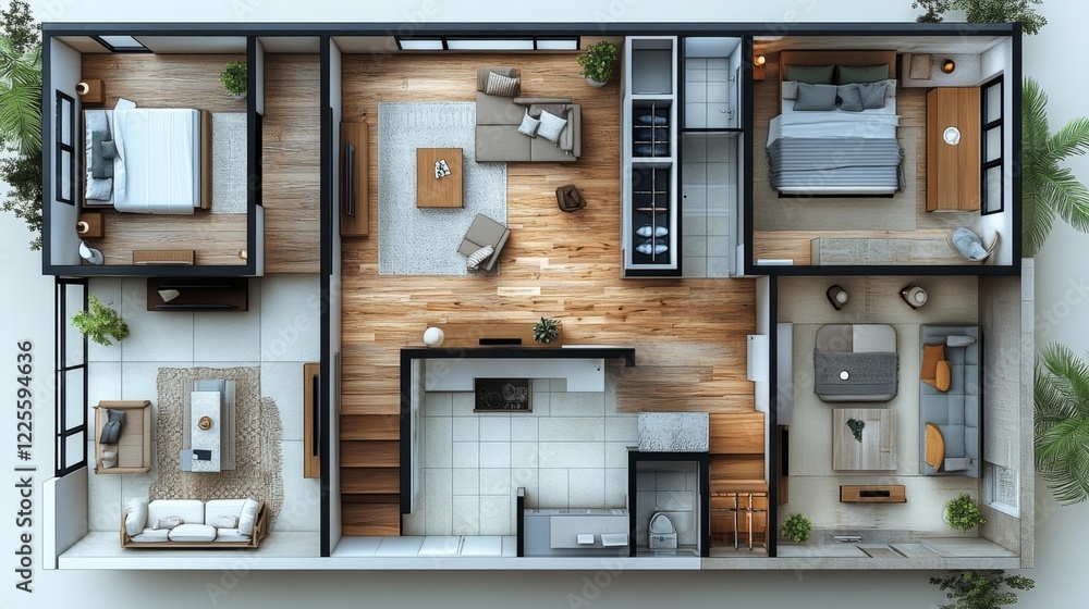 Spacious and Contemporary Apartment Design with Open Layout. Generative AI Spacious and Contemporary Apartment Design with Open Layout. Generative AI