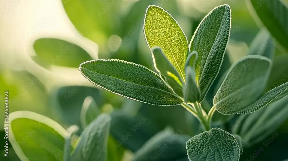 Lush Green Sage Leaves in Sunlight Lush Green Sage Leaves in Sunlight