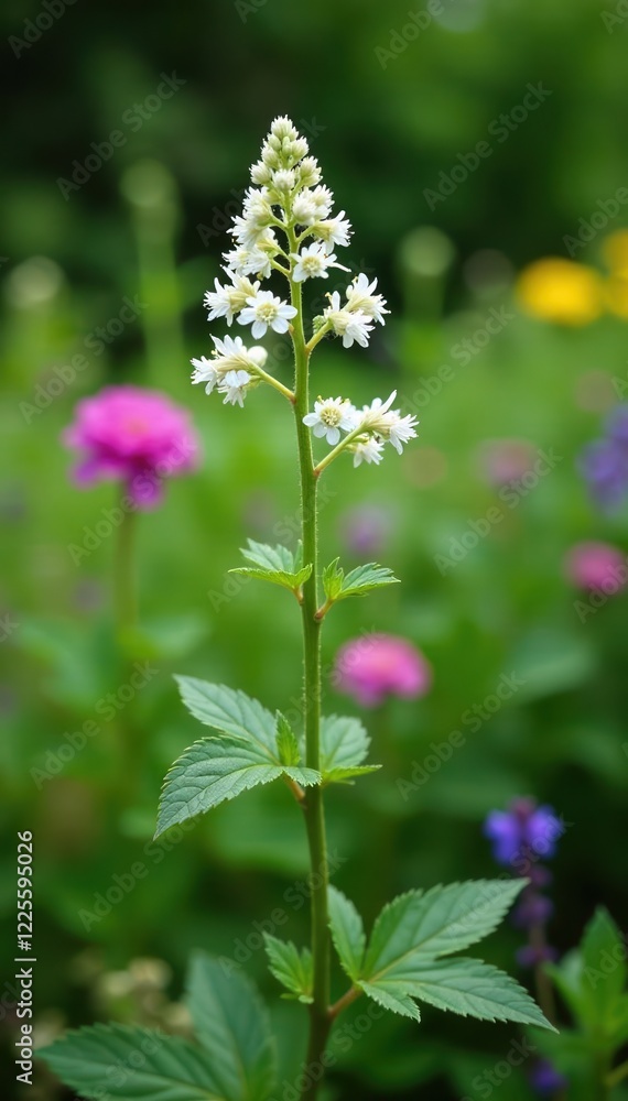White mugwort growing in a garden with other plants and flowers, garden, greenery White mugwort growing in a garden with other plants and flowers, garden, greenery