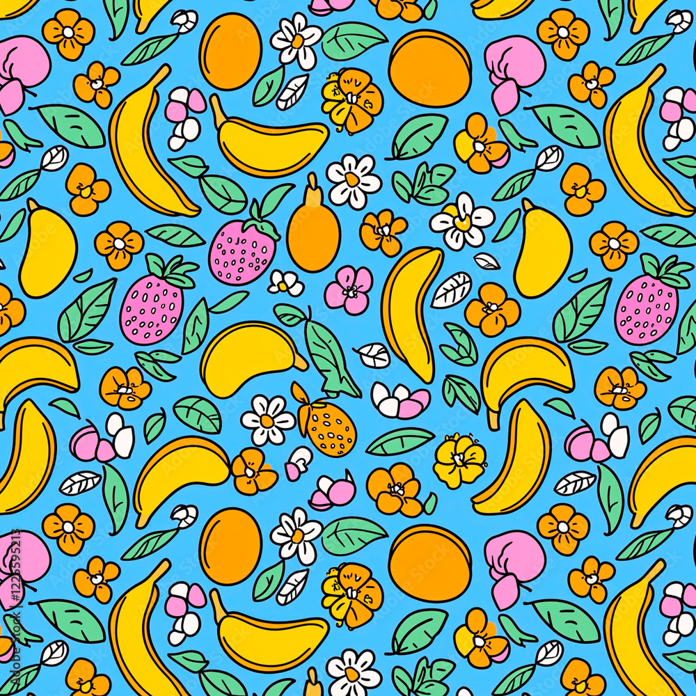 seamless pattern with flowers and bananas seamless pattern with flowers and bananas