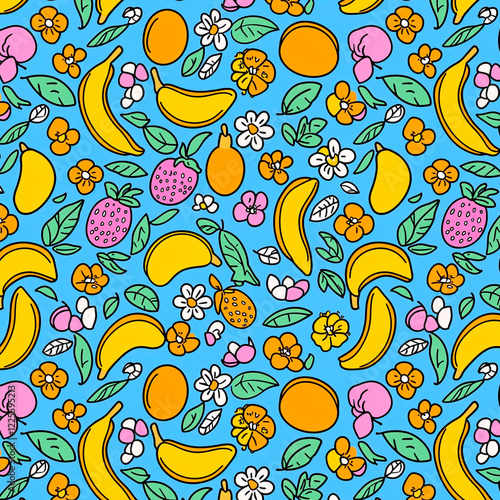 seamless pattern with flowers and bananas