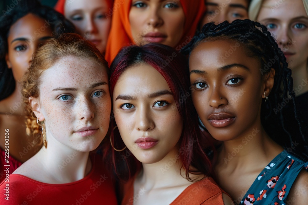 Fototapeta premium Diverse group of young women of different ethnicities standing together