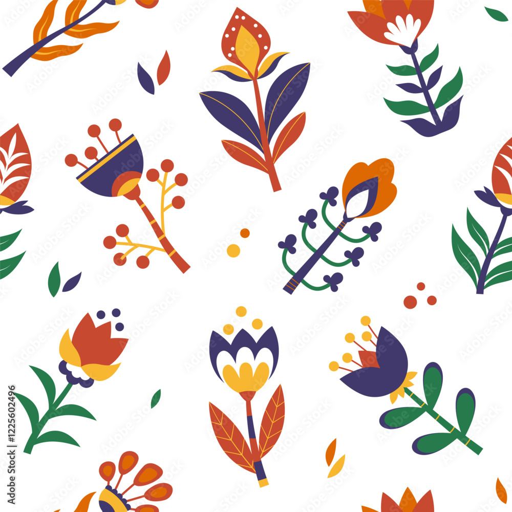 Abstract decorative geometric flowers seamless pattern, background. Set of vector illustrations in hand drawn style Abstract decorative geometric flowers seamless pattern, background. Set of vector illustrations in hand drawn style