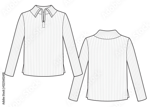 Womans sweat top with half zipper detail