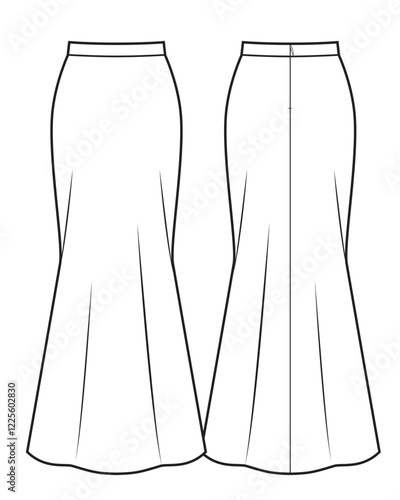 Womens long mermaid skirt flat sketch