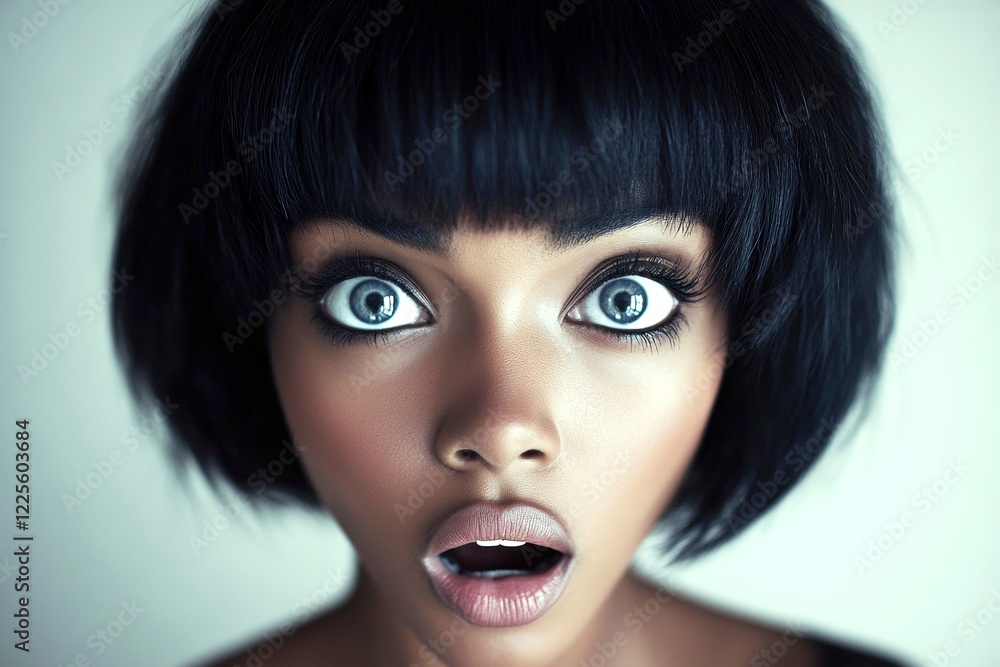 Short coiffure - highlighted hair. Commercial digital ads concept pattern art. Stunning very astonished black girl - for ads, billboard and digital use. Commercial black beauty. Black model. Short coiffure - highlighted hair. Commercial digital ads concept pattern art. Stunning very astonished black girl - for ads, billboard and digital use. Commercial black beauty. Black model.