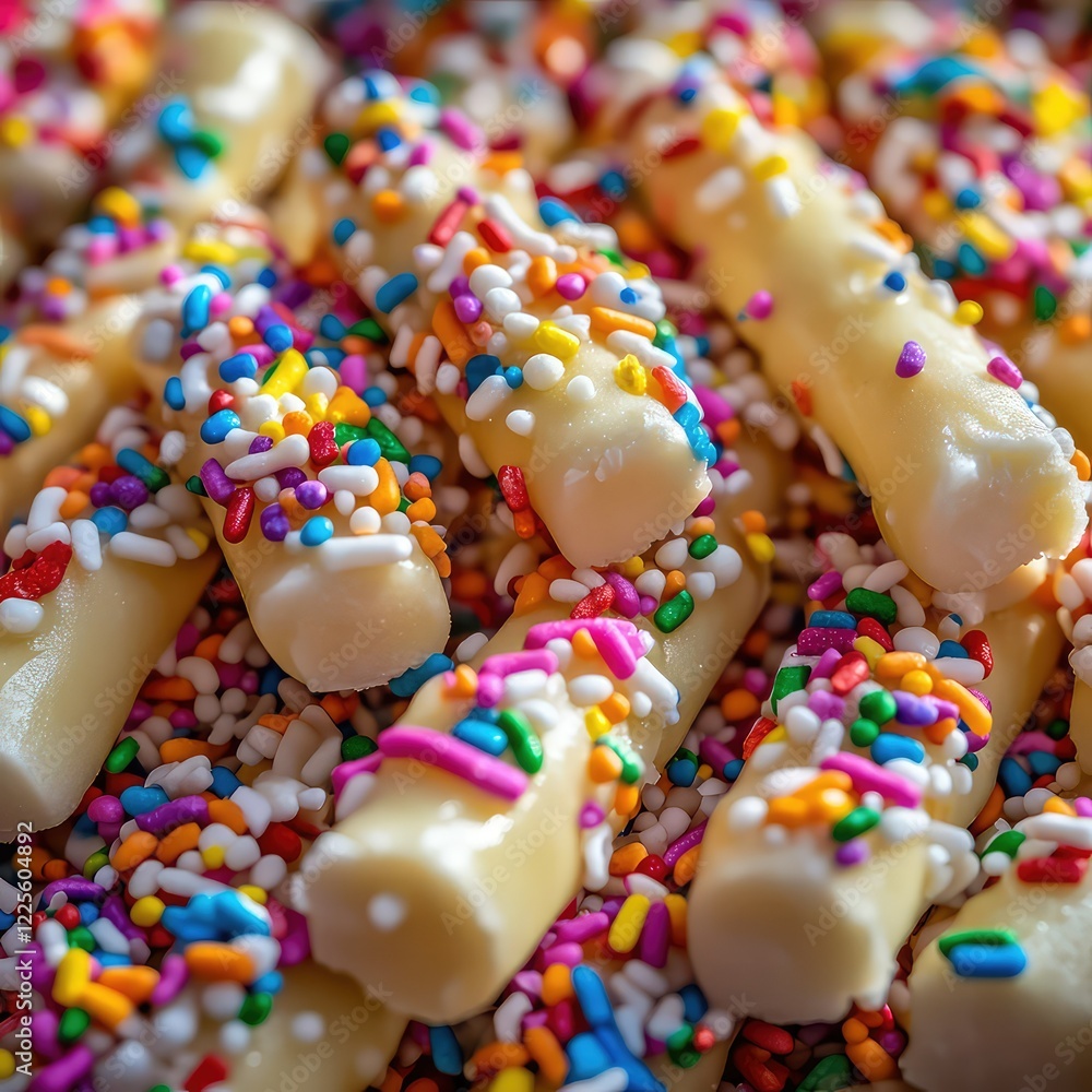 A close up of candy pops with sprinkles A close up of candy pops with sprinkles