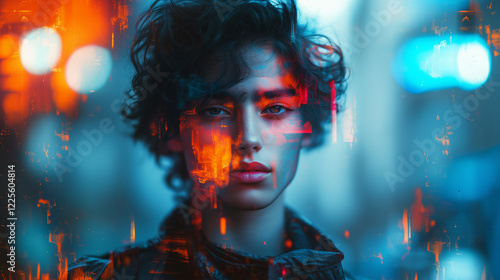 Person with Digital Overlay: Futuristic Portrait Art