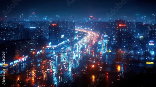 Wallpaper Mural Night city highway traffic aerial view Torontodigital.ca