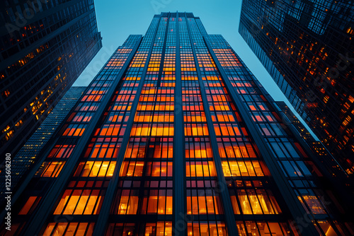 Wallpaper Mural A modern illuminated building glowing at night, showcasing sleek glass architecture in a vibrant urban cityscape Torontodigital.ca