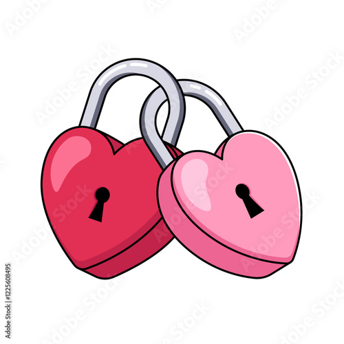 Heart-shaped locks, love cartoon illustration