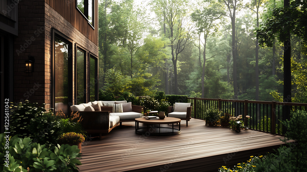 Fototapeta premium Modern deck design showcasing home renovation and patio addition