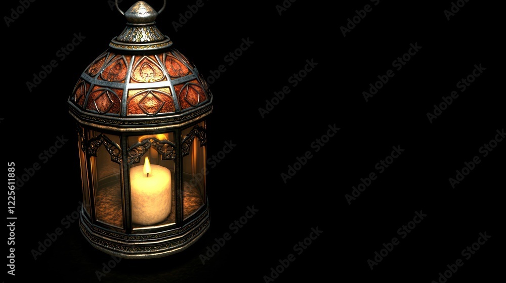 Ornate Metal Lantern Holds A Single Lit Candle Ornate Metal Lantern Holds A Single Lit Candle