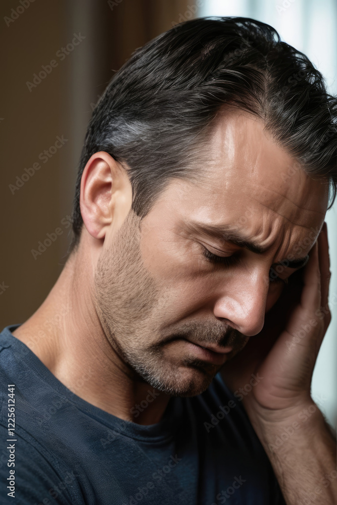 man suffering from stress, migraine or a headache grimacing in pain man suffering from stress, migraine or a headache grimacing in pain