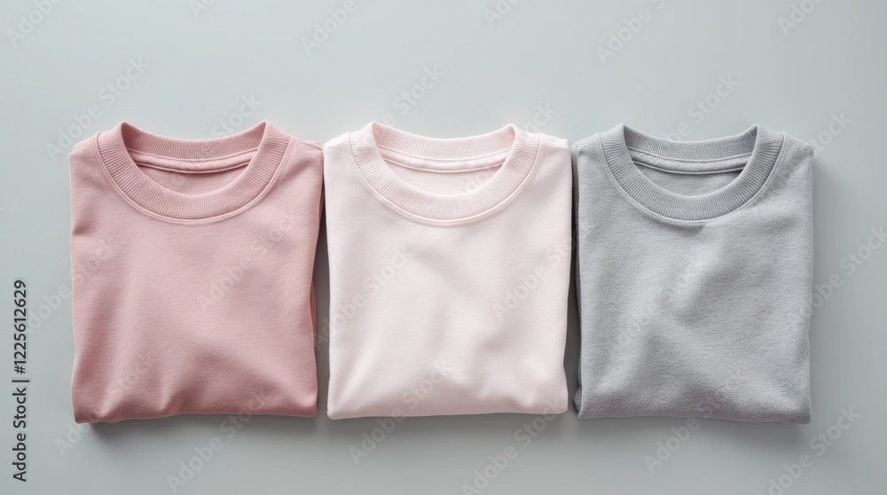 Three Neatly Folded Sweatshirts in Soft Muted Colors Three Neatly Folded Sweatshirts in Soft Muted Colors