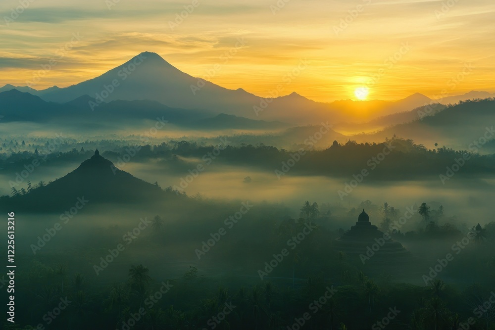 Fototapeta premium Breathtaking Sunrise Over Ancient Landscape