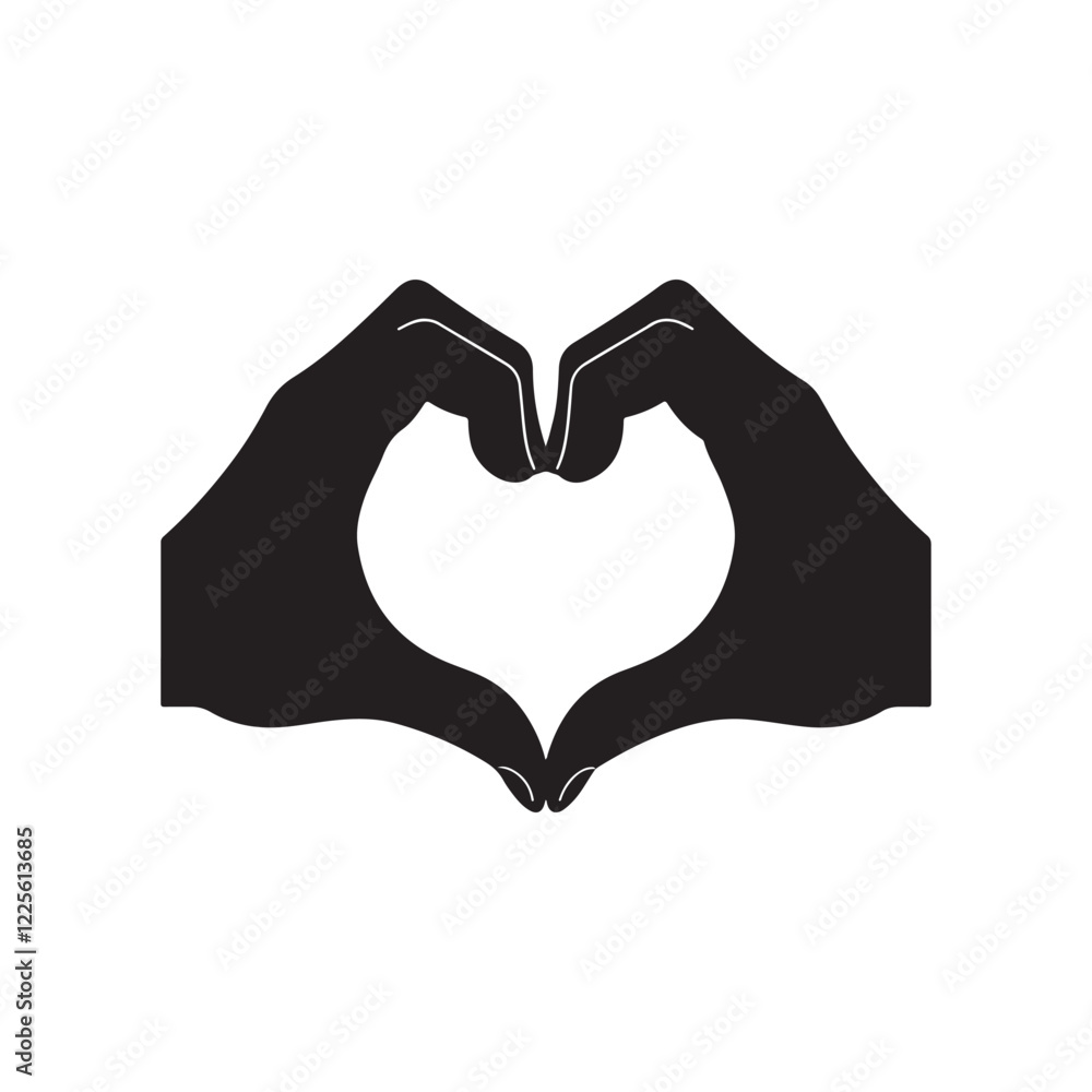 Fototapeta premium black silhouette, hands forming heart shape, white background 